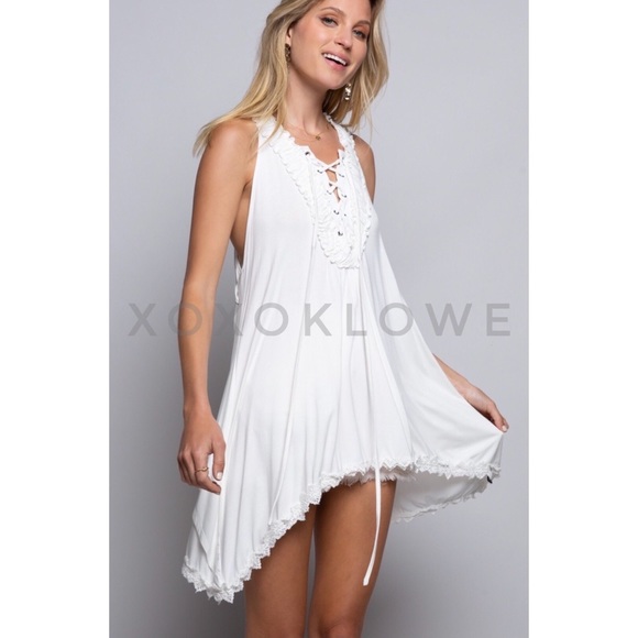 LAST ONE POL Ivory Tunic Top Lace Up Uneven Hem - Picture 7 of 8